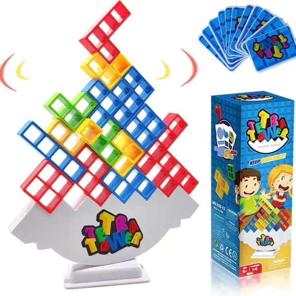 Tetra Tower Balance Blocks Game – 16 Pcs Wooden Stacking Toy with 22 Challenge Cards | Fun Skill-Building Game for Boys & Girls Ages 3–14 | Indoor Family, Birthday Gift for Boys & Girls