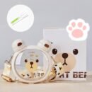 Kawaii Water Bottle with Straw Double Drinking 25oz Cute Bear Portable Leakproof Drink Bottle Adjustable Shoulder Strap for School Office Travel - Image 2