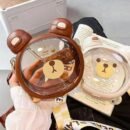 Kawaii Water Bottle with Straw Double Drinking 25oz Cute Bear Portable Leakproof Drink Bottle Adjustable Shoulder Strap for School Office Travel